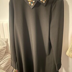 Lea & Viola Black Midi Dress with Embellished Collar